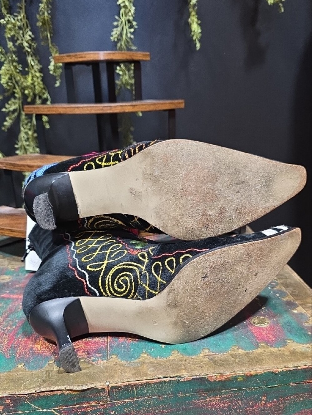 Embroidered Black Floral Western Ankle Boots - Picture 11 of 12